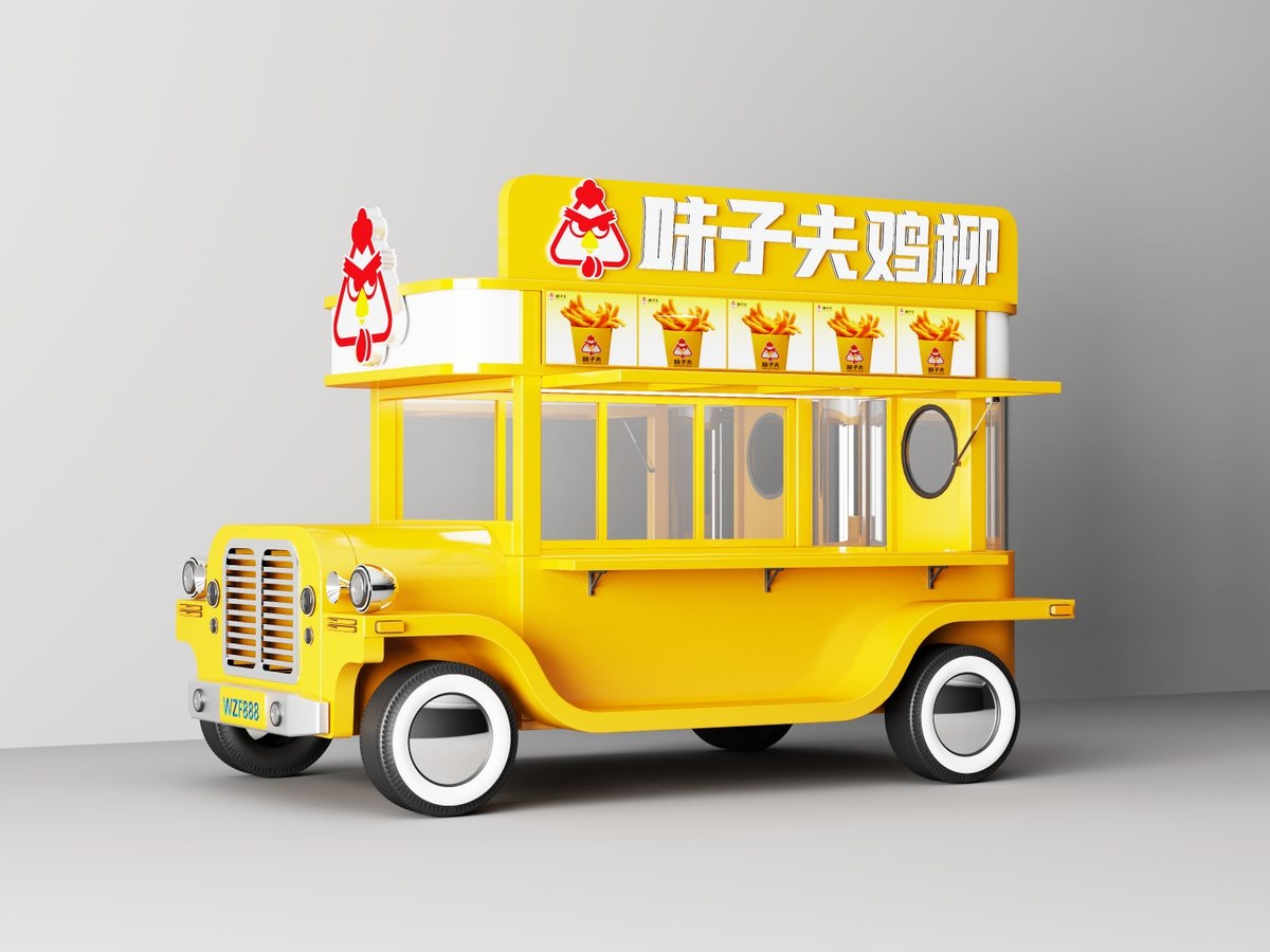 味子夫美食餐车效果图：固定点位经营的造型餐车